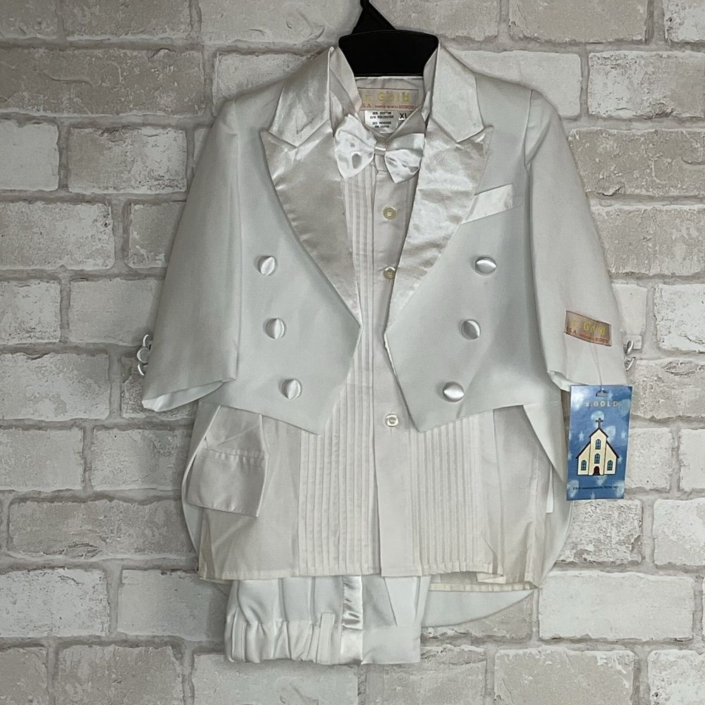 NWT Kids Baptism White Tuxedo Suit Size XL
